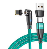 AUFU USB Type C naar iPhone Lightning Magnetische Oplaadkabel - 1 Meter - 100W USB-C Fast Charging Oplader Data Kabel - Groen