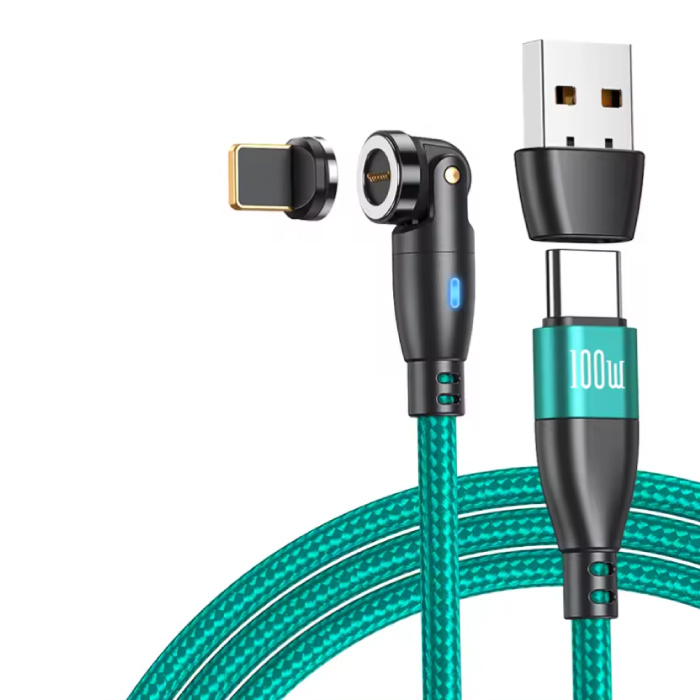 USB Type C to iPhone Lightning Magnetic Charging Cable - 1 Meter - 100W USB-C Fast Charging Charger Data Cable - Green