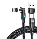 AUFU USB Type C to Micro USB Magnetic Charging Cable - 1 Meter - 100W USB-C Fast Charging Charger Data Cable - Black