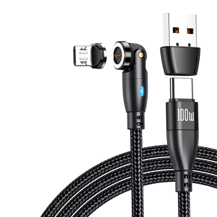 Cavo di ricarica magnetico USB Type C a Micro-USB - 1 metro - Cavo dati caricabatterie a ricarica rapida USB-C da 100 W - Nero