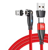 AUFU USB Type C to Micro USB Magnetic Charging Cable - 1.8 Meter - 100W USB-C Fast Charging Charger Data Cable - Red