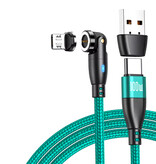 AUFU Cavo di ricarica magnetico USB Tipo C a Micro-USB - 1,8 metri - Cavo dati caricabatterie a ricarica rapida USB-C da 100 W - Verde