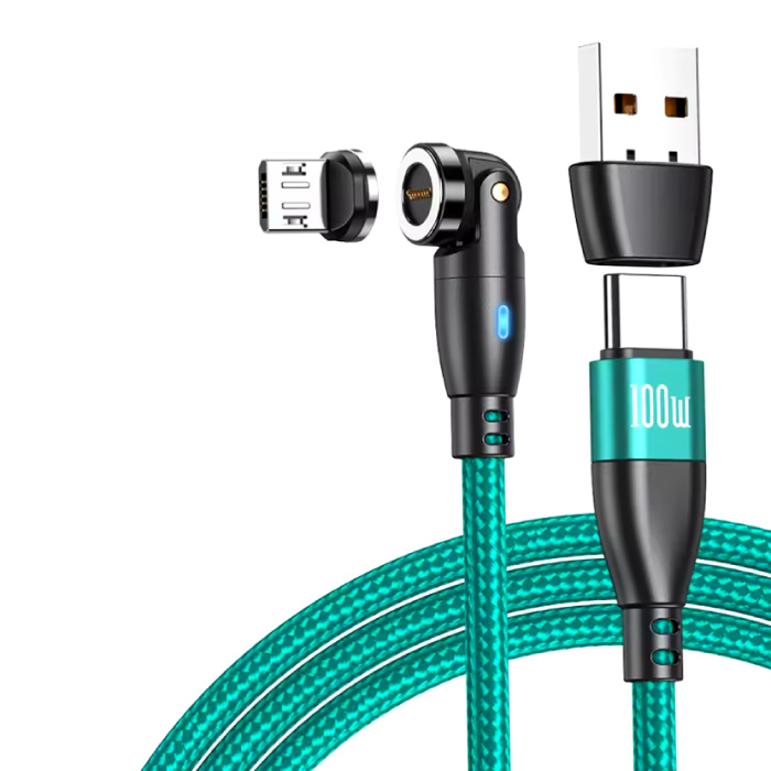 Magnetyczny kabel ładujący USB typu C do Micro-USB – 1,8 m – Kabel do szybkiego ładowania USB-C 100 W – zielony