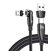 AUFU Câble de charge magnétique USB Type C vers Micro-USB - 1,8 mètre - Câble de données de chargeur de charge rapide USB-C 100 W - Noir