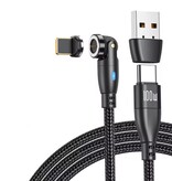 AUFU USB Type C to iPhone Lightning Magnetic Charging Cable - 1.8 Meter - 100W USB-C Fast Charging Charger Data Cable - Black