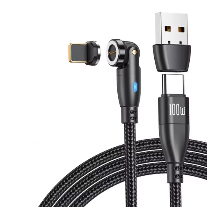 USB Type C to iPhone Lightning Magnetic Charging Cable - 1.8 Meter - 100W USB-C Fast Charging Charger Data Cable - Black