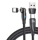 AUFU USB-Typ-C-auf-USB-Typ-C-Magnetladekabel – 1,8 Meter – 100 W USB-C-Schnelllade-Ladegerät-Datenkabel – Schwarz