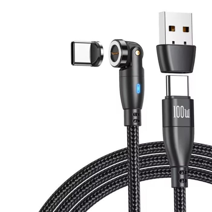 AUFU USB-Typ-C-auf-USB-Typ-C-Magnetladekabel – 1,8 Meter – 100 W USB-C-Schnelllade-Ladegerät-Datenkabel – Schwarz