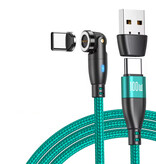 AUFU USB Type C to USB Type C Magnetic Charging Cable - 1.8 Meter - 100W USB-C Fast Charging Charger Data Cable - Green
