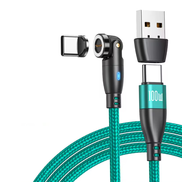 USB Type C to USB Type C Magnetic Charging Cable - 1.8 Meter - 100W USB-C Fast Charging Charger Data Cable - Green