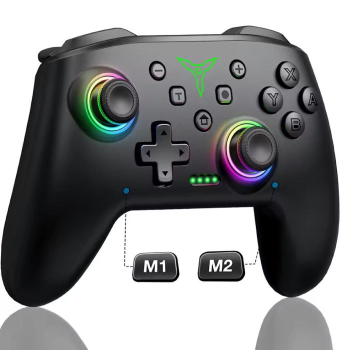 DinoFire Q218 RGB Gaming Controller for Nintendo Switch / PC - Wireless Bluetooth Gamepad - Black