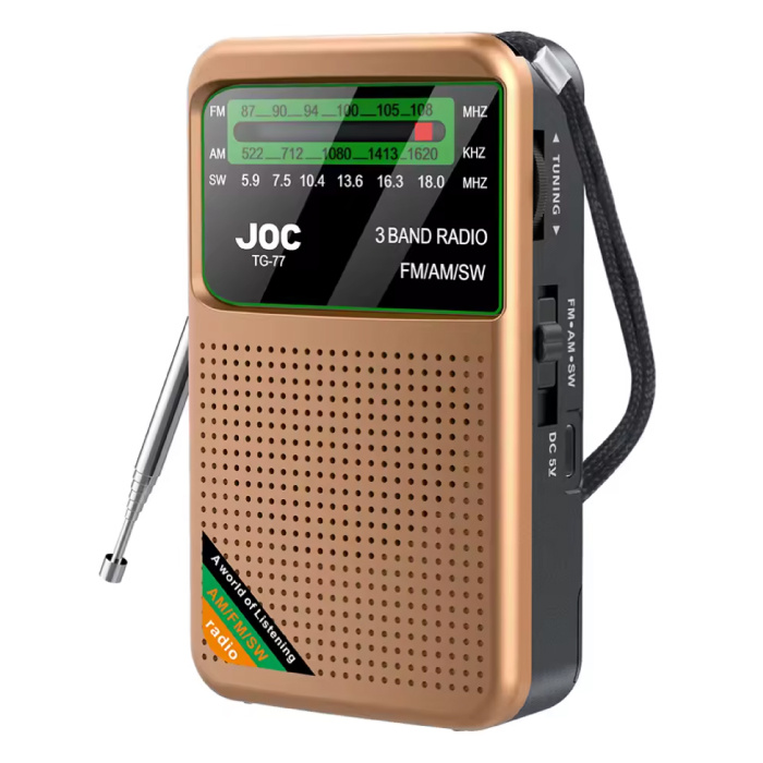 Radio d'urgence TG77 sur batterie - Rechargeable USD-C - Radio FM AM SW - Or
