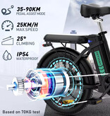 HITWAY Vélo électrique BK6 - Fatbike intelligent pliable 20" - 250 W - 36 V/12 Ah - Noir