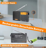 XHDATA Radioodbiornik awaryjny D-808 na akumulator - ładowany przez USB 2000mAh - FM AM SW MW - czarny