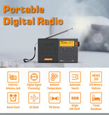 XHDATA Radio d'urgence D-808 sur batterie - Rechargeable par USB 2000 mAh - Récepteur radio FM AM SW MW - Noir