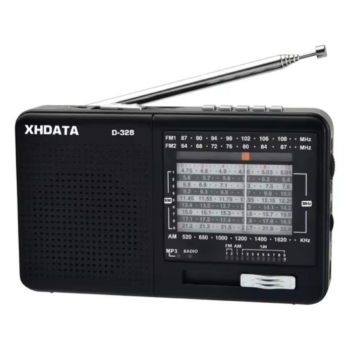 D-328 Przenośne Radio Awaryjne - Akumulator 500mAh - Odbiornik Radiowy AM FM SW DSP - Czarny