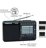 XHDATA D-328 Przenośne Radio Awaryjne - Akumulator 500mAh - Odbiornik Radiowy AM FM SW DSP - Czarny