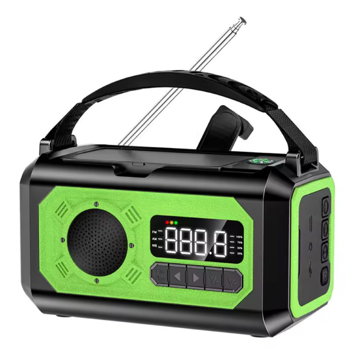 ALLOYSEED 12000 mAh Solarbetriebene Radio-Powerbank mit Dynamo - Eingebaute Taschenlampe - Akkuladegerät Notfall-Radioempfänger - Grün