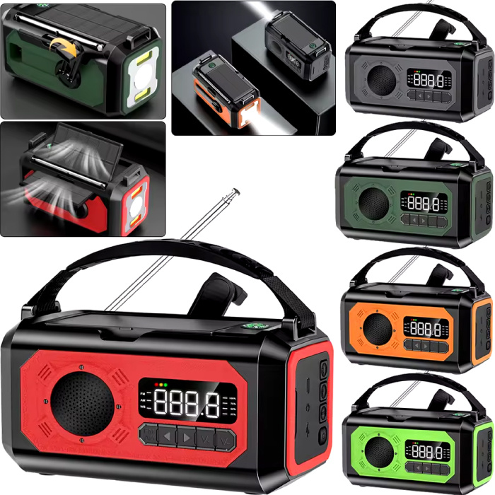 ALLOYSEED 12000mAh Radio Powerbank op Zonne-energie met Dynamo - Ingebouwde Zaklamp - Batterij Oplader Noodradio Ontvanger - Oranje