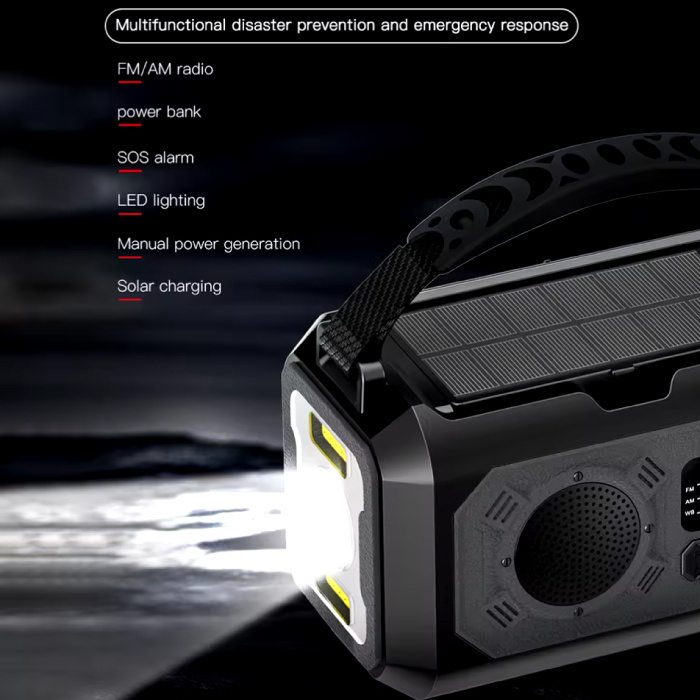 ALLOYSEED 12000mAh Radio Powerbank op Zonne-energie met Dynamo - Ingebouwde Zaklamp - Batterij Oplader Noodradio Ontvanger - Oranje