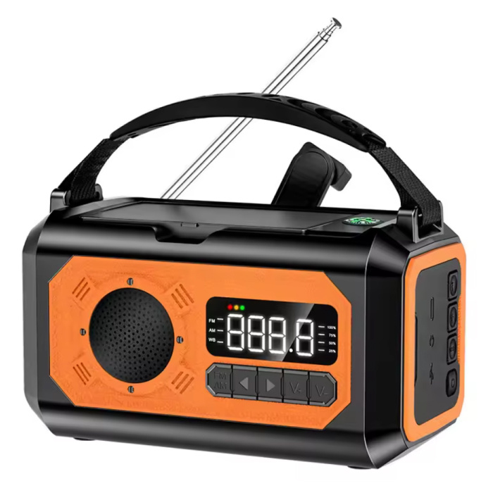 12000mAh Solar Powered Radio Powerbank with Dynamo - Built-in Flashlight - Battery Charger Emergency Radio Receiver - Orange