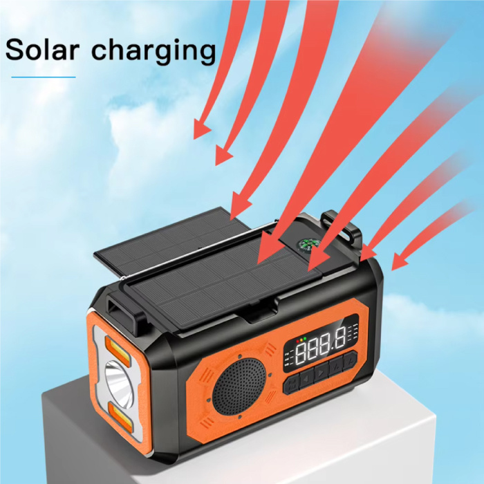 ALLOYSEED Banco de energía solar de 12000 mAh con dinamo, linterna incorporada, cargador de batería, receptor de radio de emergencia, color verde oscuro