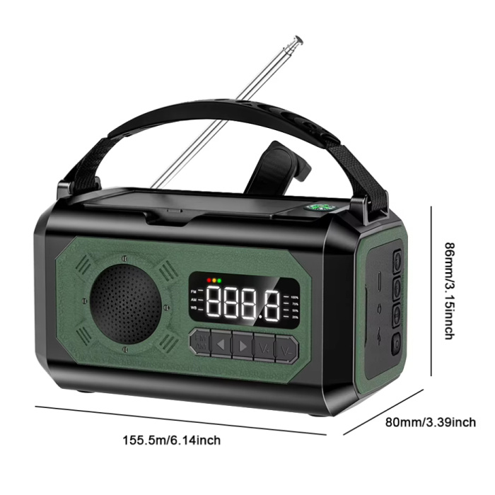 ALLOYSEED Banco de energía solar de 12000 mAh con dinamo, linterna incorporada, cargador de batería, receptor de radio de emergencia, color verde oscuro