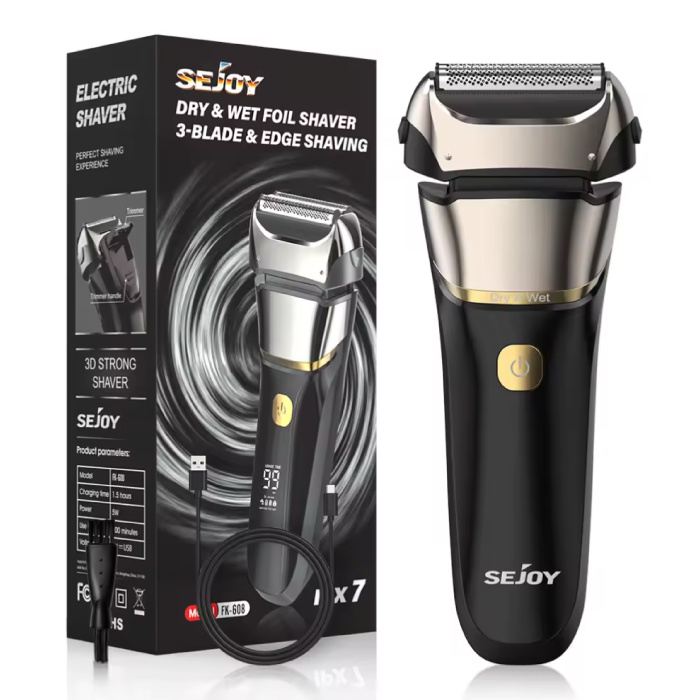 Sejoy Rasierer mit LED-Anzeige - Elektrischer Haarschneider, Bartschneider, kabelloser Rasierer - Silber