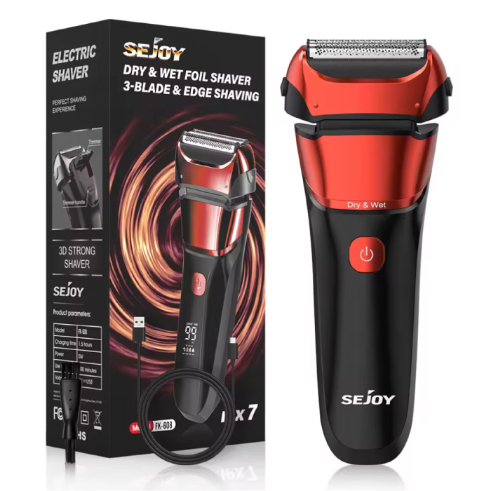 Rasierer mit LED-Anzeige - Elektrischer Haarschneider, Bartschneider, kabellose Rasiermaschine - Rot