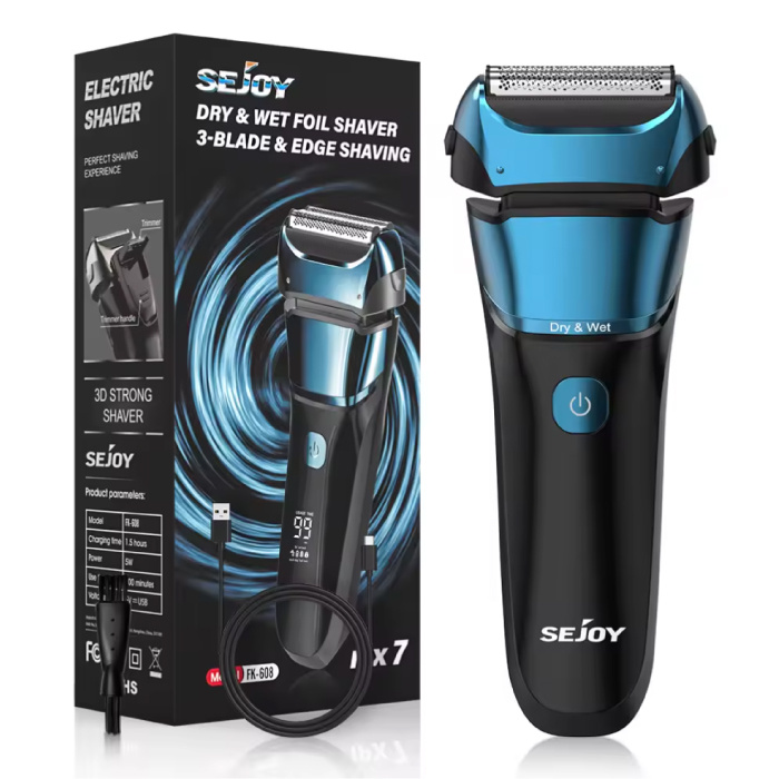 Rasierer mit LED-Anzeige - Elektrischer Haarschneider, Bartschneider, kabelloser Rasierer - Blau