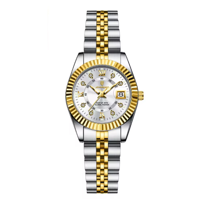 Luxe Elegant Horloge voor Dames - Modieus Kwarts Uurwerk Roestvrij Staal - Goud Wit