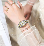 Poedagar Reloj elegante de lujo para mujer - Movimiento de cuarzo de moda en acero inoxidable - Dorado y negro