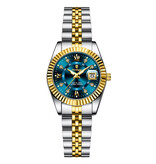 Poedagar Luxuriöse, elegante Uhr für Damen – modisches Quarzwerk aus Edelstahl – Goldblau