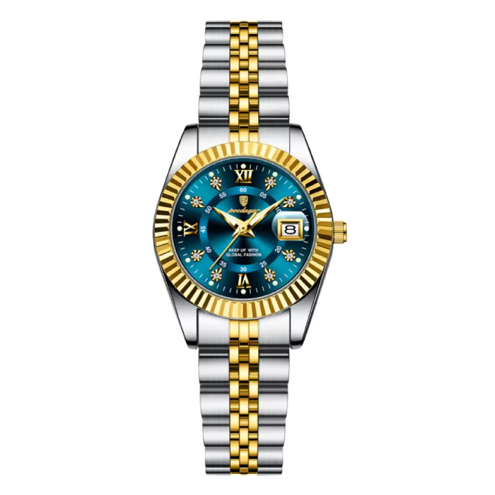Luxe Elegant Horloge voor Dames - Modieus Kwarts Uurwerk Roestvrij Staal - Goud Blauw