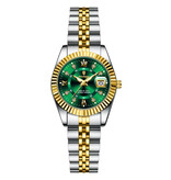 Poedagar Orologio elegante di lusso per donna - Movimento al quarzo alla moda in acciaio inossidabile - Oro verde