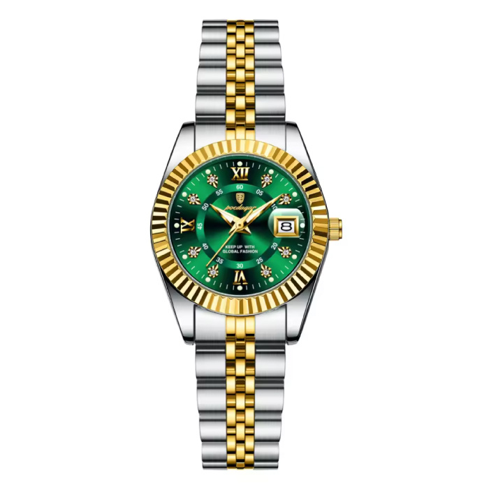 Montre de luxe élégante pour femme - Mouvement à quartz tendance en acier inoxydable - Or vert