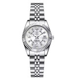 Poedagar Luxuriöse, elegante Armbanduhr für Damen – modisches Quarzwerk aus Edelstahl – Silberweiß
