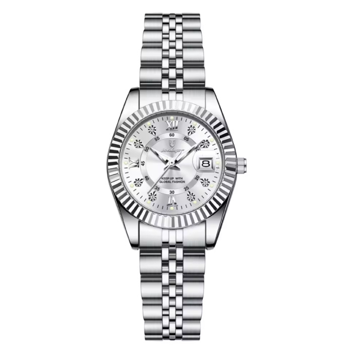 Montre de luxe élégante pour femme - Mouvement à quartz tendance en acier inoxydable - Blanc argenté
