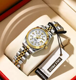 Poedagar Reloj elegante de lujo para mujer - Movimiento de cuarzo de moda en acero inoxidable - Plateado y negro