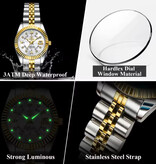 Poedagar Reloj elegante de lujo para mujer - Movimiento de cuarzo de moda en acero inoxidable - Plateado y negro