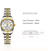 Poedagar Reloj elegante de lujo para mujer - Movimiento de cuarzo de moda en acero inoxidable - Plateado y negro