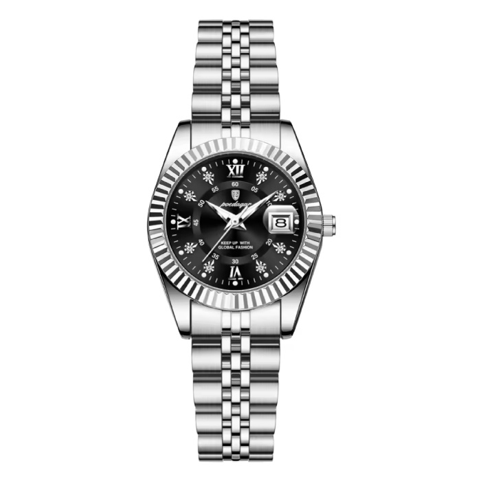 Montre de luxe élégante pour femme - Mouvement à quartz tendance en acier inoxydable - Argent noir