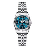 Poedagar Reloj elegante de lujo para mujer - Movimiento de cuarzo de moda en acero inoxidable - Azul plateado