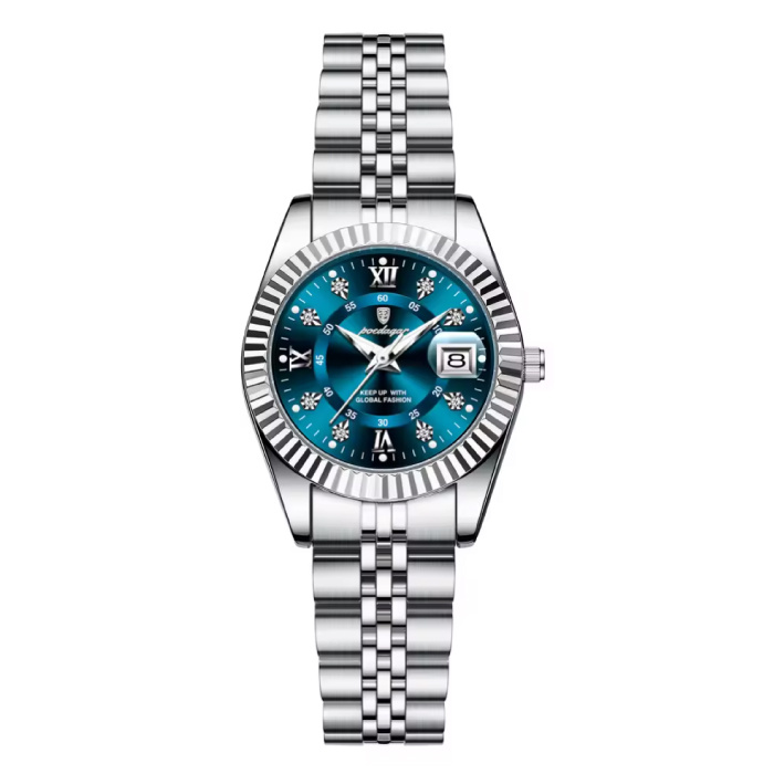 Luxury Elegant Watch for Women - Fashionable Quartz Movement Stainless Steel - Silver Blue