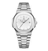 Poedagar Luxury Business Watch for Men - Waterproof Quartz Movement Stainless Steel - Silver White
