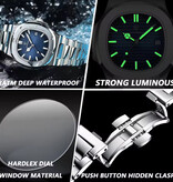 Poedagar Montre d'affaires de luxe pour homme - Mouvement à quartz étanche en acier inoxydable - Argent bleu