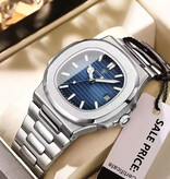 Poedagar Montre d'affaires de luxe pour homme - Mouvement à quartz étanche en acier inoxydable - Argent bleu