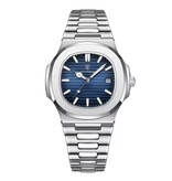 Poedagar Montre d'affaires de luxe pour homme - Mouvement à quartz étanche en acier inoxydable - Argent bleu