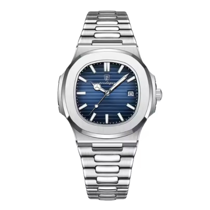 Luxury Business Watch for Men - Waterproof Quartz Movement Stainless Steel - Silver Blue