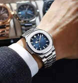 Poedagar Luxury Business Watch for Men - Waterproof Quartz Movement Stainless Steel - Silver Green
